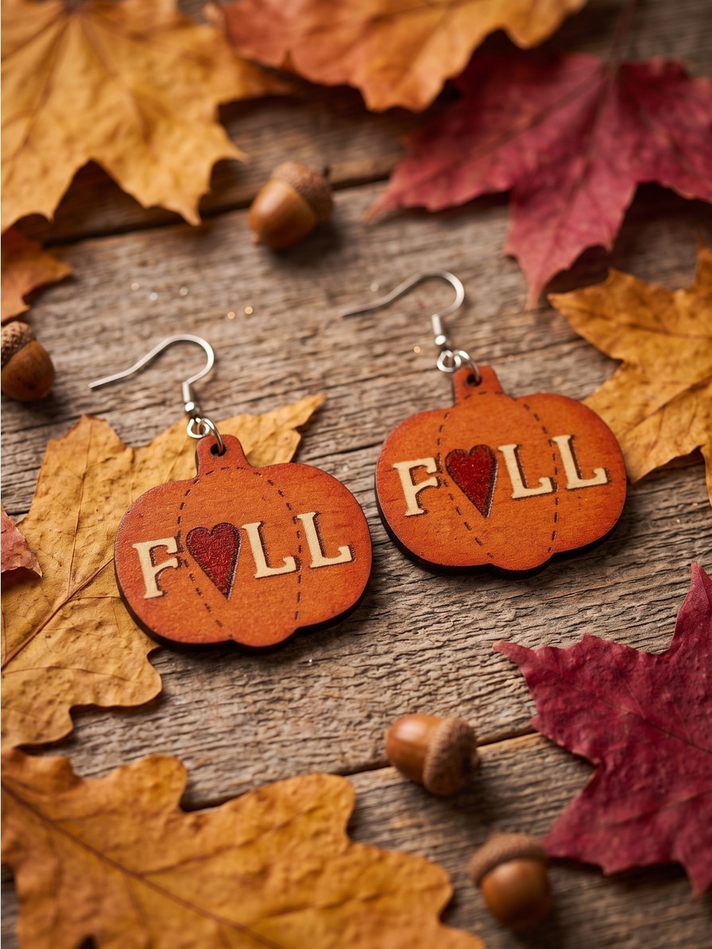 Fall Pumpkin Earrings Orange Wooden Dangle Earrings NWOT